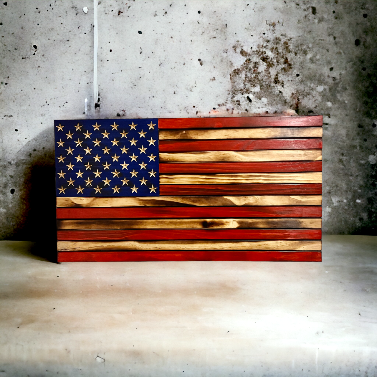 Wood Carved American Flag